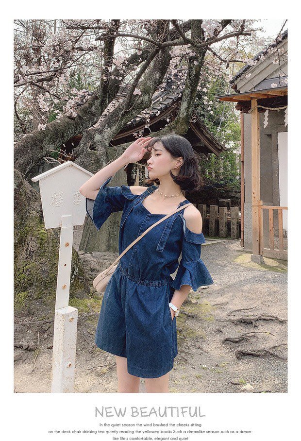 JUMSUIT JEAN ĐÙI TRỄ VAI TAY LOE